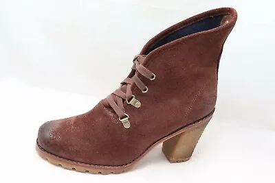 UGG Calynda Ankle Boots Women's 9 Brown Suede Leather Lace Up High Heel Bootie • $47.45