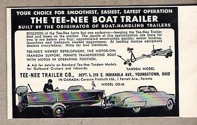 1954 Print Ad Tee-Nee Boat Trailers Safest Operation YoungstownOH • $10.13