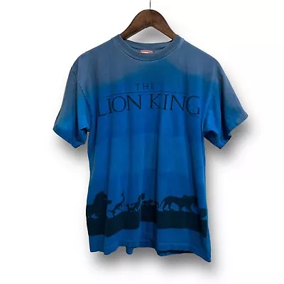 Vintage Single Stitch Disney The Lion King AOP Tie Dye Shirt Blue Large 21.5x27 • $61.66