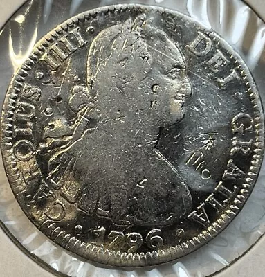 Mexico 1796 FM Silver 8 Reales With Chop Marks Very Fine VF Coin Pillar Dollar • $149.99