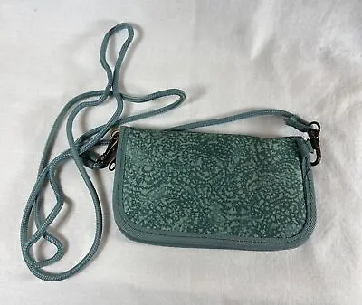 Eddie Bauer Womens Teal Zip Connect Travel Wallet Small Crossbody Purse • $14.95