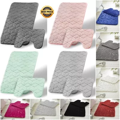 £9.99 • Buy Bath Mat Pedestal Memory Foam Set Non Slip Bathroom Mats Ultra Soft Toilet Rugs