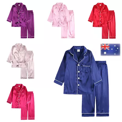 Children Baby Satin Silk Pyjamas Set Nightwear Pjs Sleepwear Top + Pants Sets • $23.99
