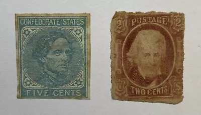 CSA #7 8 5c J. Davis 2c A. Jackson 1862 Confederate Stamps MH/og - Foxing • $2.25