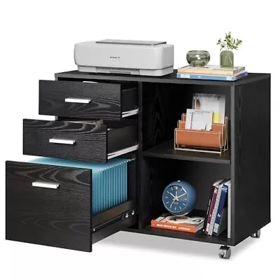  3-Drawer Wood File Cabinet Mobile Lateral Filing Cabinet Black Upgrade • $140.68