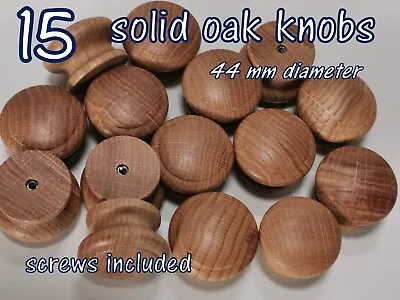 15 X  Wooden  Oak Knobs Handles Kitchen Door Drawer  Solid Wood 44 Mm Diameter  • £16.99