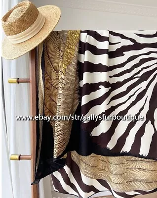 Sallys 80% Cashmere & 20% Silk Wrap Scarf Stole Feather Zebra Print Shawl 53  • $68.99