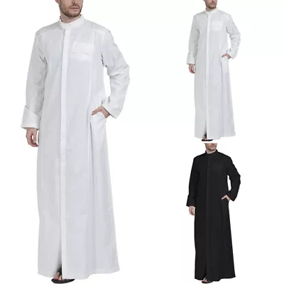 Fashion Mens Long Sleeve Abaya Dishdash Thobe Arab Robe Islamic Saudi Jubba Robe • $20.24