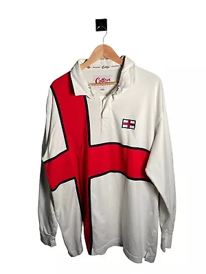 Cotton Traders England Rugby Shirt Men's Size 2XL Red White VTG Long Sleeve • £18.99