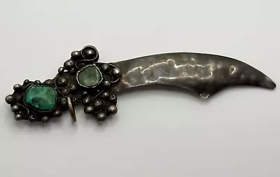 Vintage Mary Gage Signed Sterling Silver Turquoise Sword Scimitar Brooch • $249.99