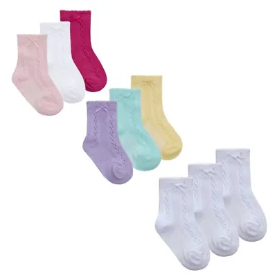 £3.95 • Buy Baby Girls Ankle Socks Cable Knit With Bow Newborn To 24 Months - 3 Pack