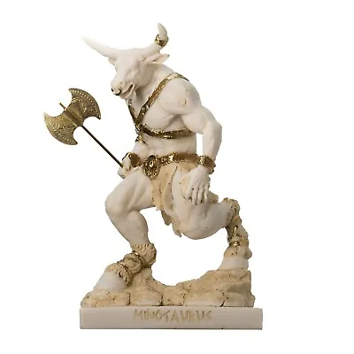 Minotaur Greek Mythology With Labrys Statue Gold Tone Alabaster 8'' • $69.90