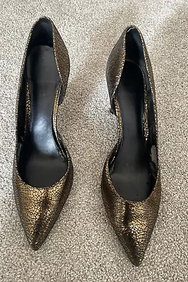 Ladies Nine West Gold Metallic Heels Size 7.5 • $12