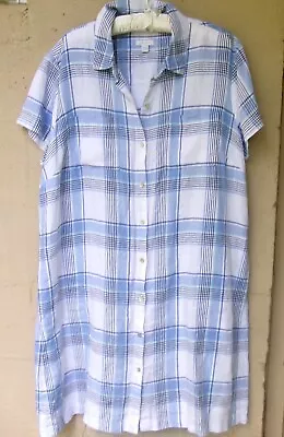 J.Jill Love Linen Blue Plaid Button Down 100% Linen Shirt Dress  POCKETS Size 2X • $20.50