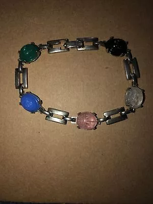 Vintage Multicolor Scarab Silver Bracelet Estate Spring Sale • $0.99