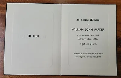 1947 In Memoriam Funeral Card. William John Parker Wesleyan Churchyard • £4.99