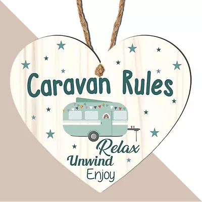 Funny Caravan Rules Wooden Heart Plaque- Gifts For Caravan Owners Dad Him & Her • £3.99