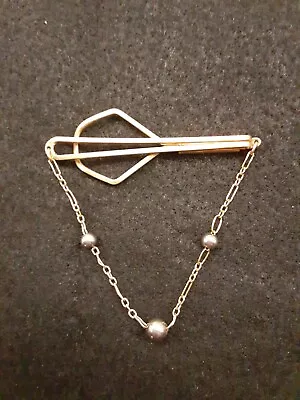 Vintage Swank Goldtone Tie Bar W/Beaded Chain • $6.50