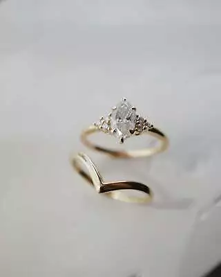 925 Sterling Silver 2.00 Ct Marquise Simulated Diamond Wedding Bridal Ring Sets • $125.45