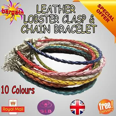 £2.10 • Buy Braided Leather Bracelet Friendship Rope Chain Cord Clasp & Chain 10 Colours