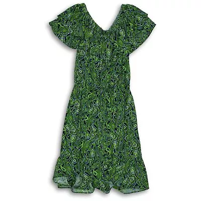 Michael Kors Womens Green Navy Blue Floral Off The Shoulder A-Line Dress Size S • $12.34