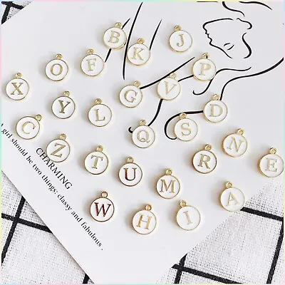 White&Gold A-Z Letter Charms Enamel Alphabet Pendant Initial Jewellery Making • £1.19