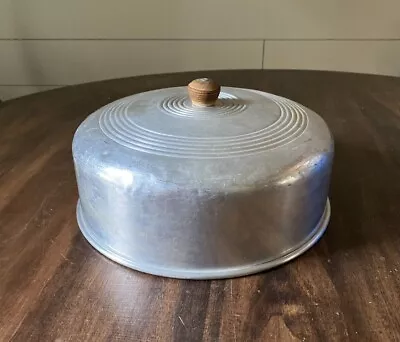 Vintage Round Aluminum Cake Pie Lid Dome Cover Wood Knob 10” • $15