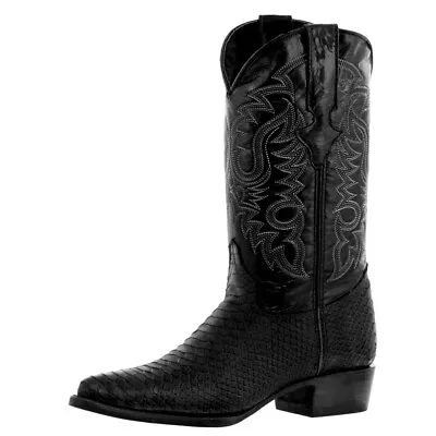 Mens Western Cowboy Boots Black Snake Python Print Leather J Toe Rodeo Botas • $108.99