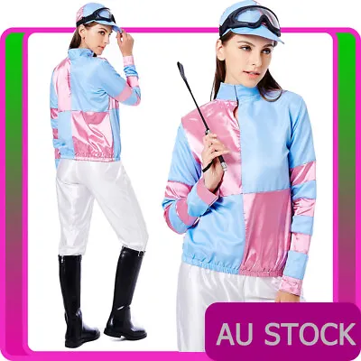 Ladies Jockey Costume Horse Rider Racing Uniform Womens Sports Fancy Dress • £27.67