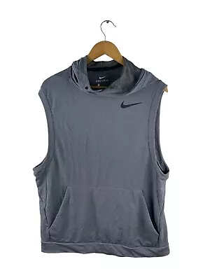 VINTAGE Nike Dri Fit Hooded Jumper Mens Size L Grey Short Sleeve Lined Pocket • $39.95