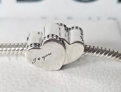 Genuine Pandora Bracelet Charm - Silver Two Hearts I Love You You & Me S925 ALE • £18