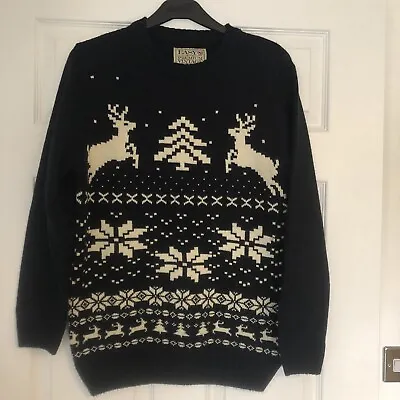 Matalan Christmas Festive Reindeer Navy Blue Jumper Sweater Size Medium • £12.99