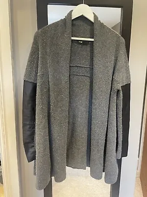 MAJE Cotton Wool Grey Long Cardigan Lamb Leather Arms Size 1 XS • £11.99