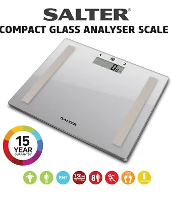 Salter Digital Scale Body Analyser Bathroom Weight BMI Body Fat & Water Compact • £12