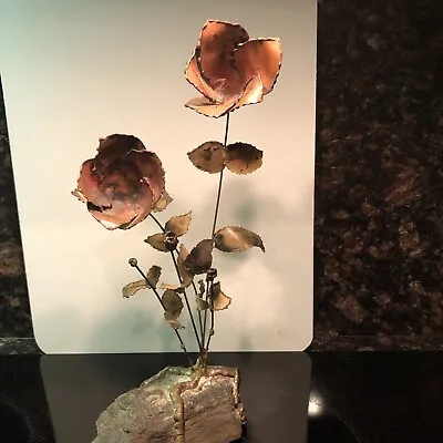 Vintage MCM Modern  C. Jere Style Metal Flowers Art Sculpture Stone Base • $79.99