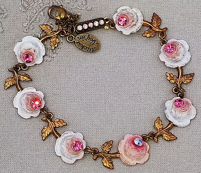 Michal Negrin Roses Bracelet White Pink Crystals Victorian Flowers Antique Retro • $109.65