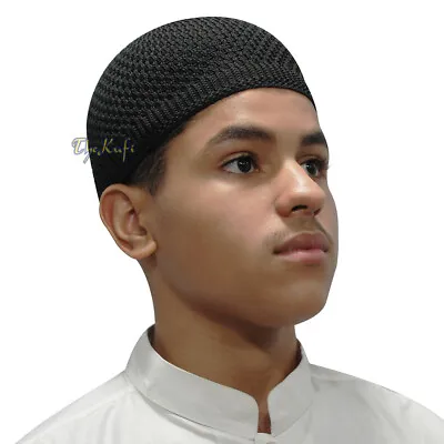 SALE! BLACK KUFI SKULL CAP | Nylon Stretchy Muslim Prayer Beanie Hat Sizes SM-4X • $8.39