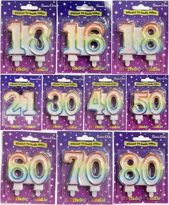 Multi Coloured Joint Number Candle Happy Birthday Cake Topper Double Sided  • £3.49