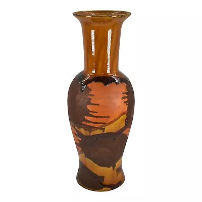 Haeger Earth Wrap 1970s Modern Deco Art Pottery Orange Brown Ceramic Vase • $135