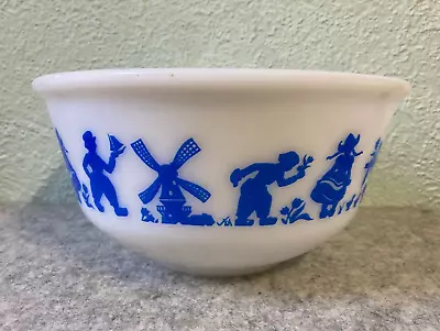 Hazel Atlas Milk Glass Blue Windmill Dutch Kids 9  Mixing Bowl Very Hard To Find • $285