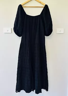 Seed Heritage Black Tiered Maxi Check Cotton Size 12 Lined Sheer Sleeve • $60