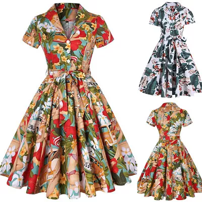 Women Floral Vintage Swing Rockabilly Dress Ladies Cocktail Party Skater Dresses • $25.69