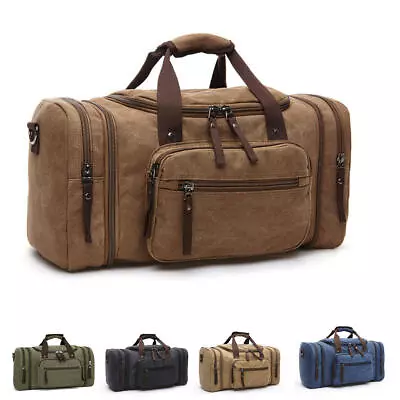 Mens Canvas Luggage Duffle Bag Gym Handbag Crossbody Sports Travel Fitness Tote • £29.99