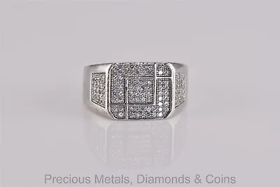 Sterling Silver Micro Pave Set Accented Squared Band Ring 925 Sz: 8 • $27.50