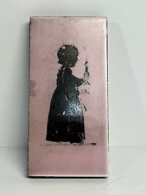 Vintage Silhouette Art On Pink Ceramic Tile Tiny Wall Hanging Girl With Candle • $13.60