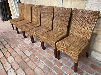 $590 • Buy Set Of 6 Rattan Timber Chairs EXCELLENT Cond - RRP $399 Ea Solid Wooden