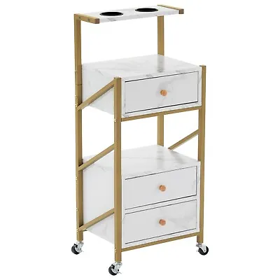 BarberPub Salon Trolley Cart With Wheels Marbled Barber Station With Drawer 2042 • $130.13