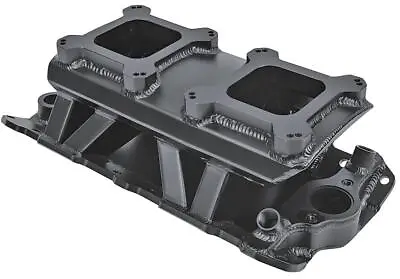 Intake Manifold Dual Carburetor Tunnel Ram Fabricated Alum. Black Chevy SBC Each • $404.99