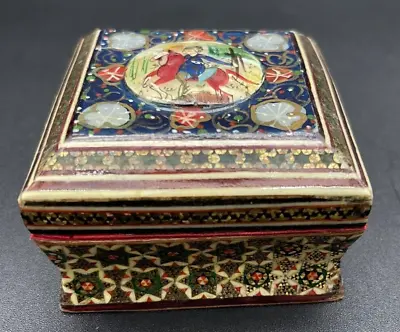 VTG Persian Khatam Wood Small Jewelry Box With Inlay Marquetry Micro Mosaic READ • $29.99