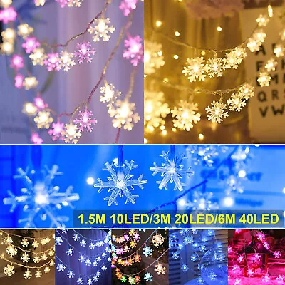 $10.29 • Buy 6M 40LED Fairy String Lights Snowflake Window Curtain Light Christmas Tree Decor